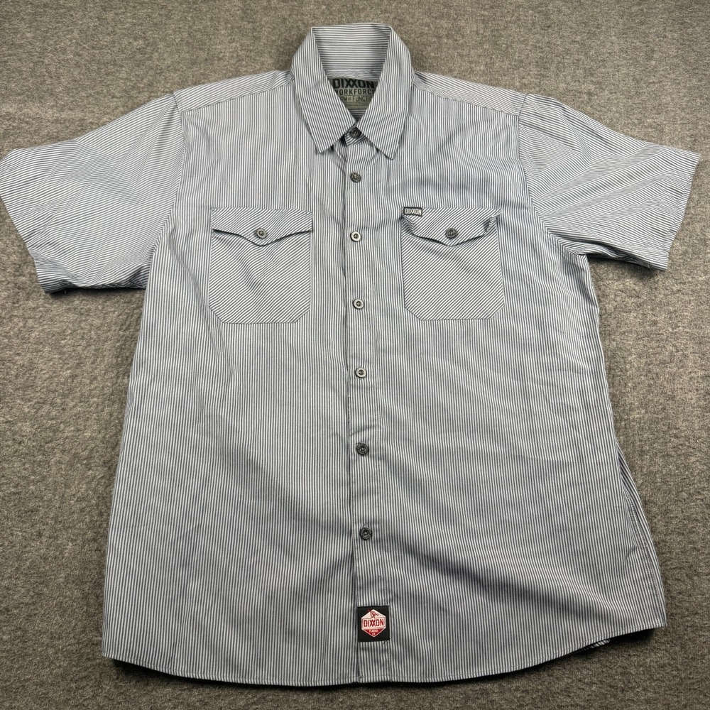Dixxon Workforce Shirt Mens 2XL Gray Pinstripe Short Sleeve Button Up Workwear